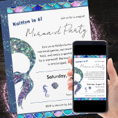 Invitation Mignonne Parties scintillant Fille Sirène Fête d'a