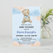 Invitation Mignonne peluche Ours Gradient ciel bébé douche ga (Debout devant)