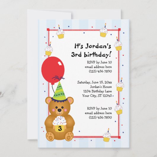Invitation mignonne personnalisable d'anniversaire (Devant)