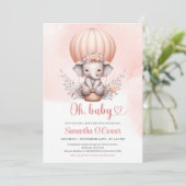 Invitation Mignonne petit éléphant en rose montgolfière fille (Debout devant)