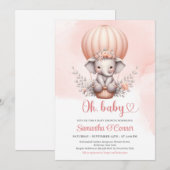 Invitation Mignonne petit éléphant en rose montgolfière fille (Devant / Derrière)