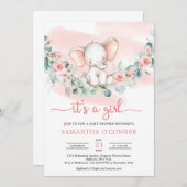 Invitation Mignonne petit éléphant eucalyptus couronne c'est  (Devant / Derrière)