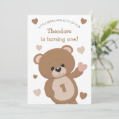 Invitation Mignonne Petit Ours Qui Tourne Un Premier Annivers (Debout devant)