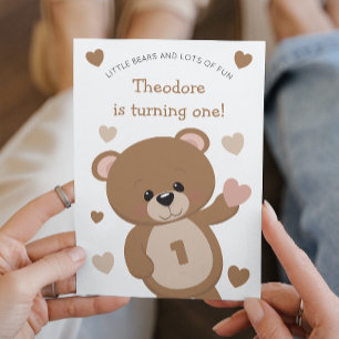 Invitation Mignonne Petit Ours Qui Tourne Un Premier Annivers