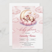 Invitation Mignonne petite fille ours en peluche dormant sur  (Devant / Derrière)