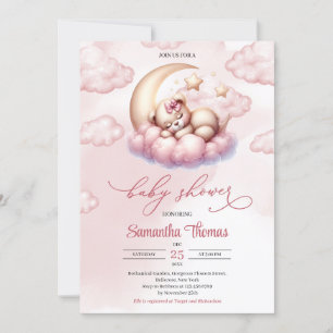 Invitation Mignonne petite fille ours en peluche dormant sur