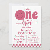 Invitation Mignonne petite Miss Onederful Rose fille 1er anni (Devant)