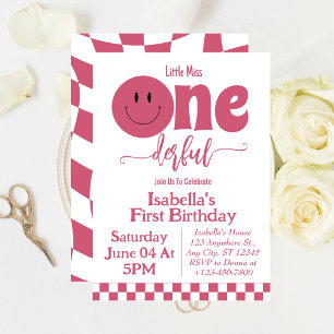Invitation Mignonne petite Miss Onederful Rose fille 1er anni