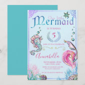 Invitation Mignonne petite sirène sous la fête de la mer (Devant / Derrière)