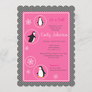 Invitation mignonne pingouins fille baby shower 5 x 7 invitat