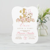 Invitation Mignonne Pink Castle Gold Crown Princesse 3e anniv (Debout devant)