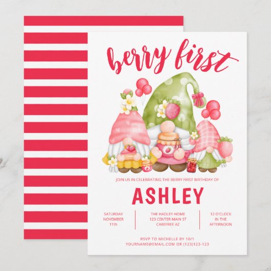 Invitation mignonne pour le premier anniversaire d (Devant / Derrière)