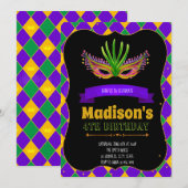 Invitation mignonne pour une fête de mardi gras (Devant / Derrière)