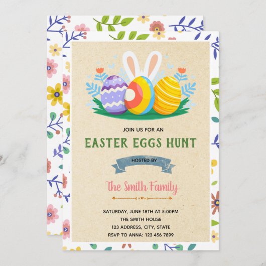 Invitation mignonne pour une fête de Pâques (Devant / Derrière)