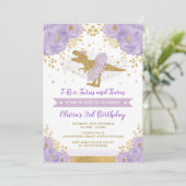 Invitation Mignonne Purple Gold Princesse Dinosaur Fille Anni (Debout devant)