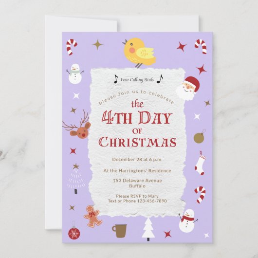 Invitation Mignonne quatrième jour de Noël Parti traditionali (Devant)