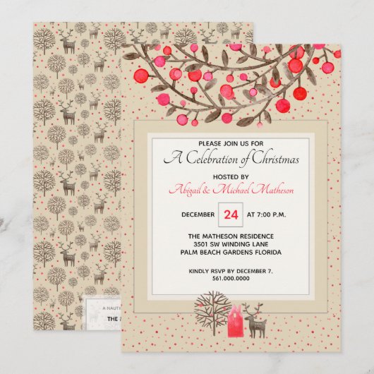 Invitation Mignonne #Reindeer & Berries Tonalité Terre / Coul (Devant / Derrière)