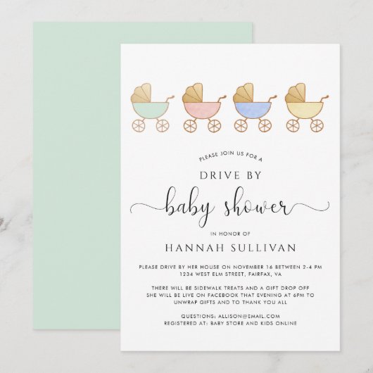 Invitation Mignonne Retro Carrières Parade Drive Par Baby sho (Devant / Derrière)