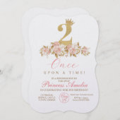 Invitation Mignonne Rose Gold Crown Princesse 2e fête d'anniv (Devant / Derrière)