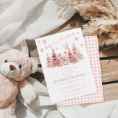 Invitation Mignonne Rose Or Hiver Teddy Ours Bébé fille Douch