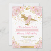 Invitation Mignonne Rose or princesse Dinosaur fille Annivers (Devant)