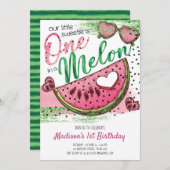 Invitation Mignonne Rose Vert Un Dans Un Melon 1er Anniversai (Devant / Derrière)