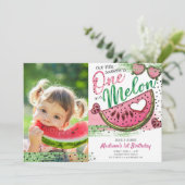 Invitation Mignonne Rose Vert Un Dans Un Melon Photo Annivers (Debout devant)