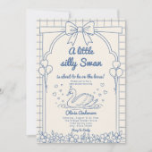 Invitation Mignonne Ruban Gingham bleu cygne fille fleurie (Devant)