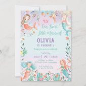 Invitation Mignonne sirène Anniversaire Arc en ciel sous la m (Devant)