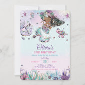 Invitation Mignonne sirène Brown sous la mer Narwhal Annivers (Devant)