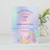 Invitation Mignonne sirène colorée Arc-en-ciel Anniversaire e (Debout devant)