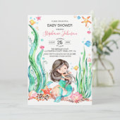 Invitation Mignonne sirène d'aquarelle sous le Baby shower ma (Debout devant)