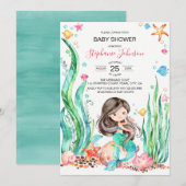 Invitation Mignonne sirène d'aquarelle sous le Baby shower ma (Devant / Derrière)