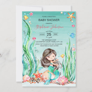 Invitation Mignonne sirène d'aquarelle sous le Baby shower ma