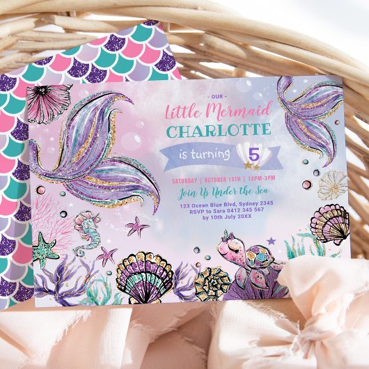 Invitation Mignonne sirène sous la mer fête d'anniversaire