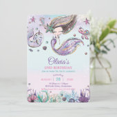 Invitation Mignonne sirène sous la mer Narwhal violet Anniver (Debout devant)