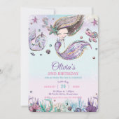 Invitation Mignonne sirène sous la mer Narwhal violet Anniver (Devant)