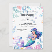 Invitation Mignonne sirène sous le Baby shower d'aquarelle de (Devant)