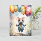 Invitation Mignonne souris avec ballons colorés, personnalisé (Debout devant)