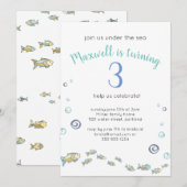 Invitation Mignonne Sous La Mer Tournant 3 Océan Anniversaire (Devant / Derrière)