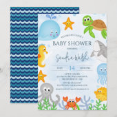 Invitation Mignonne Sous Le Baby shower Sea Boys (Devant / Derrière)