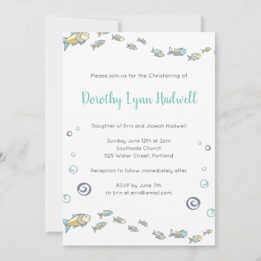 Invitation Mignonne Sous Le Baptême Du Poisson De Mer Baptême (Devant)
