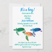 Invitation Mignonne tortue de mer sous la mer Bleu Bébé Garço (Devant)