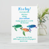 Invitation Mignonne tortue de mer sous la mer Bleu Bébé Garço (Debout devant)