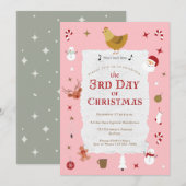 Invitation Mignonne trois poules françaises 3e jour de fête d (Devant / Derrière)