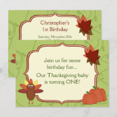 Invitation Mignonne Turquie Thanksgiving 1er Anniversaire Inv (Devant / Derrière)