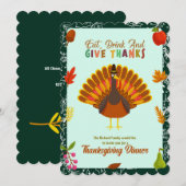 Invitation Mignonne Turquie Thanksgiving Dîner vert (Devant / Derrière)