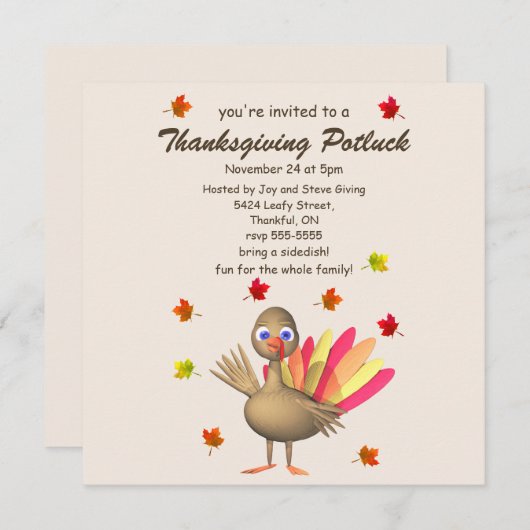 Invitation Mignonne Turquie Thanksgiving Potluck (Devant / Derrière)