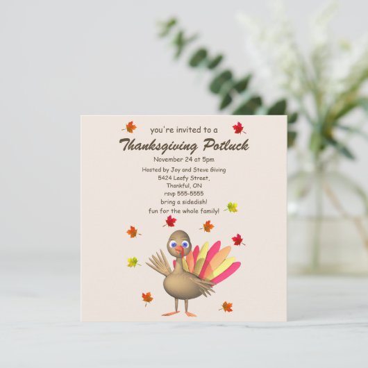 Invitation Mignonne Turquie Thanksgiving Potluck (Debout devant)