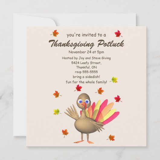Invitation Mignonne Turquie Thanksgiving Potluck (Devant)